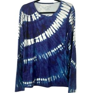 Lands End Blue Tie Dye Rash Guard Swim Top Stretch Long Sleeve Size Large